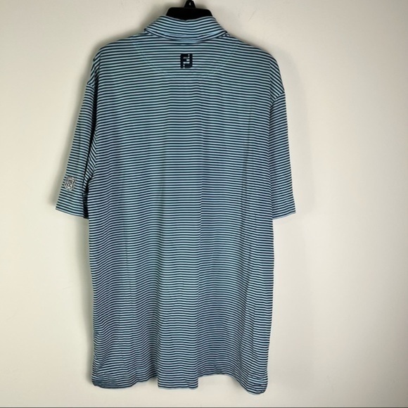 FootJoy Mens Golf Polo Shirt Blue Striped Stretch Button Short Sleeve Collared L - Picture 4 of 9